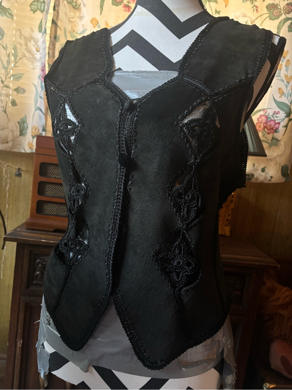 Vintage Crocheted Suede Vest